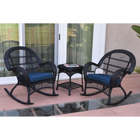 Propation W00211-2-RCES011 3 Piece Santa Maria Black Rocker Wicker Chair Set; Blue Cushion PR1081425